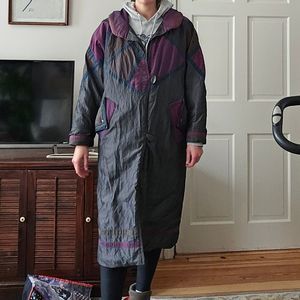 Futuristic 80s vintage dramatic maxi puffer coat